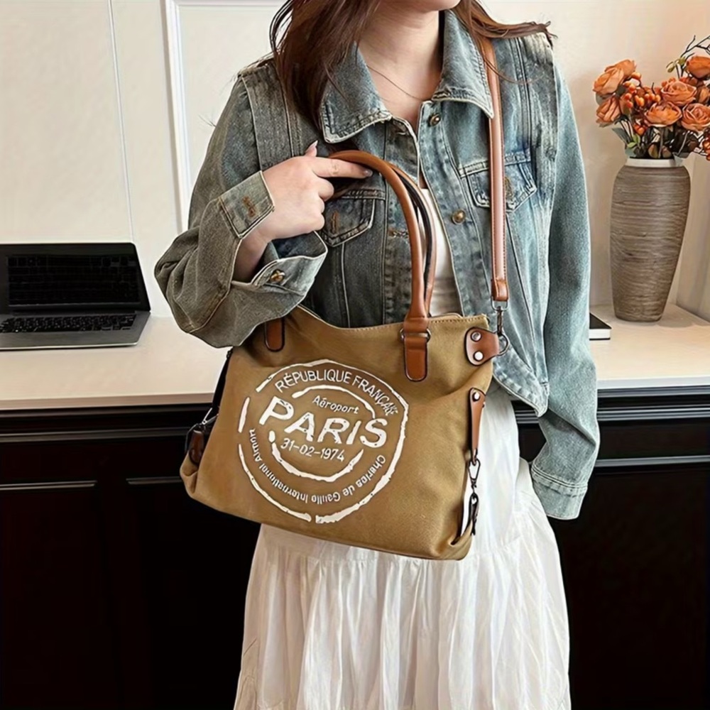 Brown Paris Canvas Tote Bag